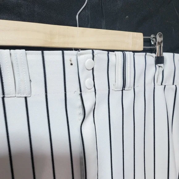 Russell Athletic Mens White Black Pinstripe Baseball Pants Size 36 Distressed - Picture 2 of 11